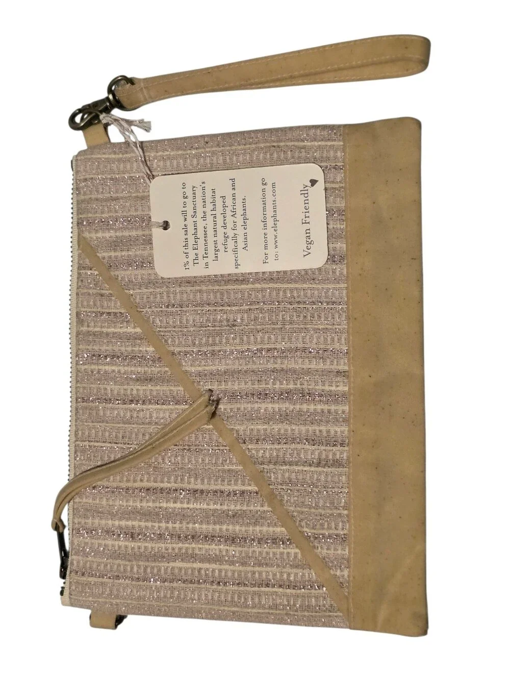 Calliope NWT Vegan Wristlet Purse Sparkly Pink Striped Handmade In Oakland,CA